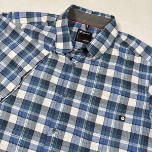 Marmot Shirt Mens XL Blue Green Plaid Short Sleeve Button Front Hiking Outdoor